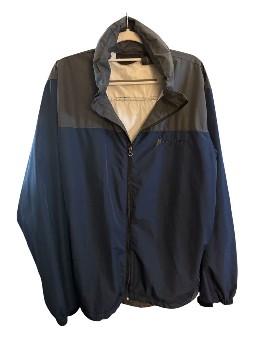 Frogg Toggs Rain Jacket Men’s M Blue Gray Packable Hood Waterproof Zip Coat